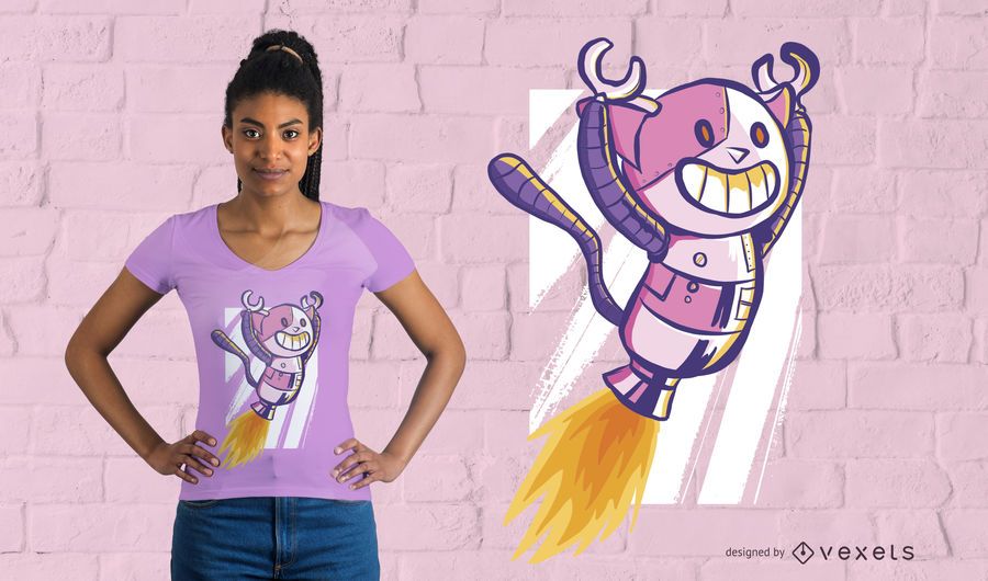 Robot kitten flying t-shirt design Robot kitten flying t-shirt design