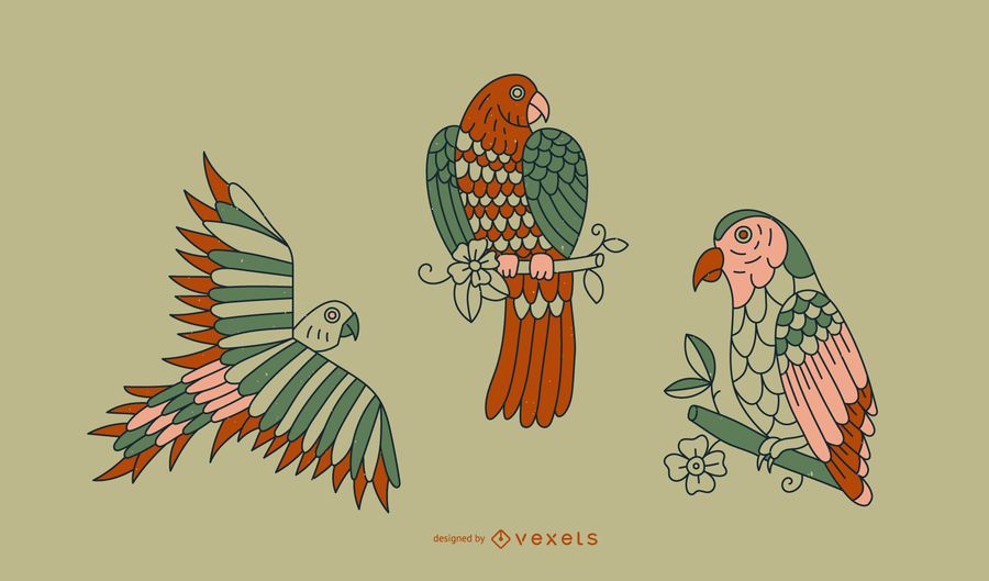 Vintage Parrot Tattoo Line Design Vintage Parrot Tattoo Line Design