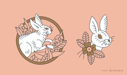 Kaninchen Tattoo Line Design