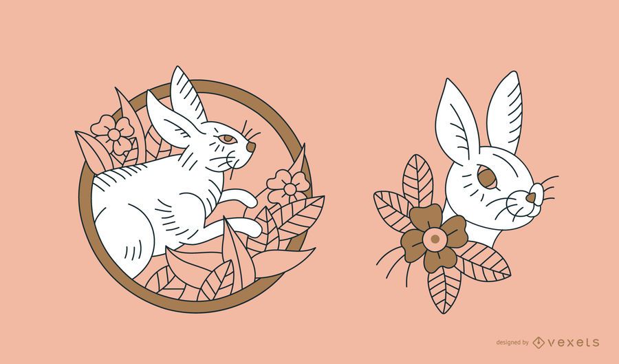 Design de linha de tatuagem de coelho Design de linha de tatuagem de coelho