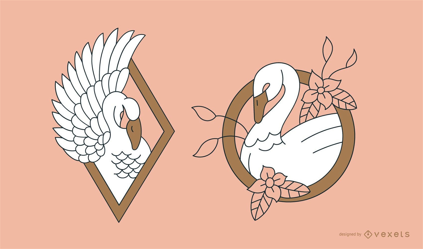 Swans and frames badges set
