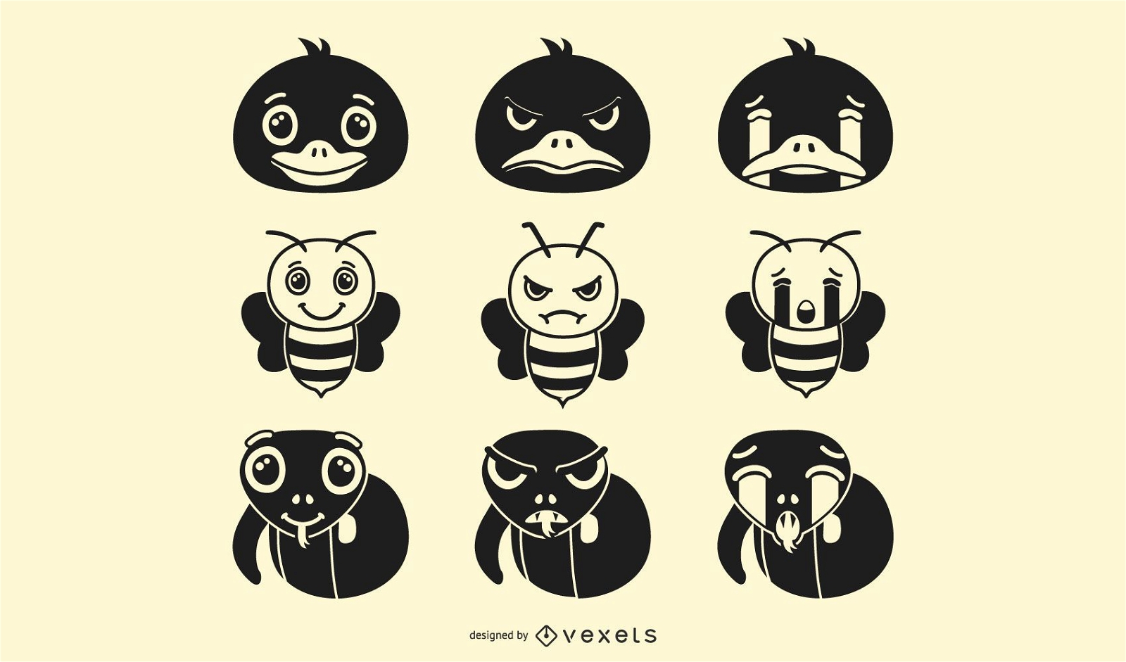 Conjunto de silhuetas emoji de animais