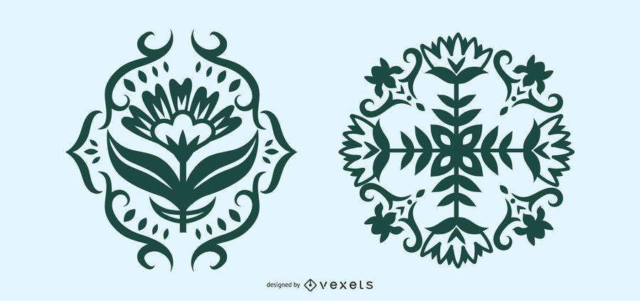 Scandinavian Folk Art Floral Silhouette Set Scandinavian Folk Art Floral Silhouette Set