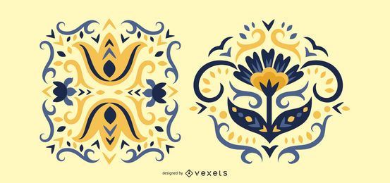 Skandinavische Volkskunst Blumen Dekoration Set Skandinavische Volkskunst Blumen Dekoration Set