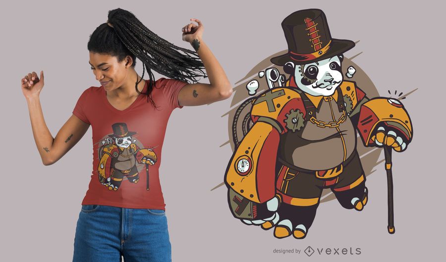 Steampunk panda t-shirt design Steampunk panda t-shirt design