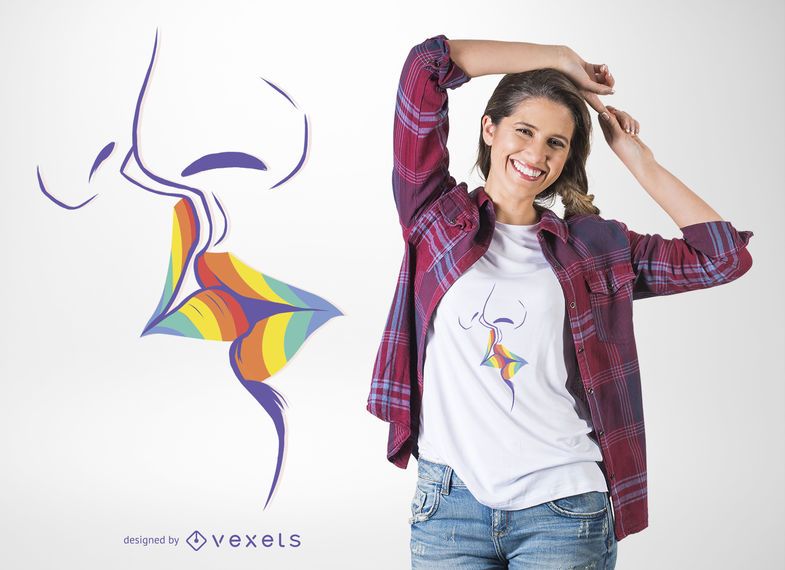Projeto do t-shirt do beijo do arco-íris Projeto do t-shirt do beijo do arco-íris