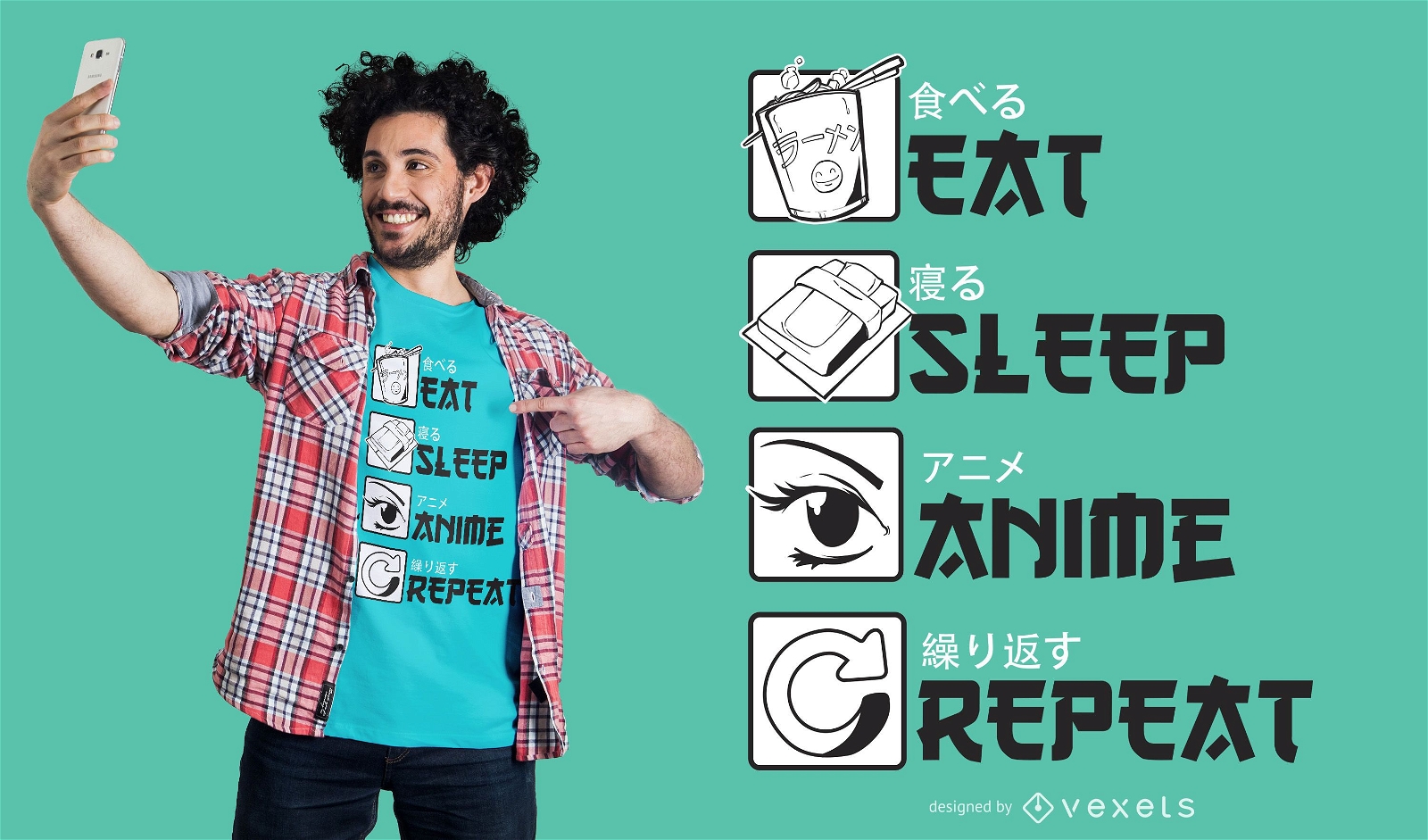 Design de camisetas de anime para dormir e dormir