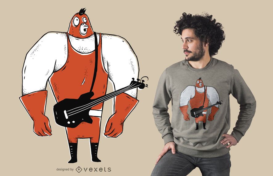 Bass Player Cartoon T-shirt Design Bass Player Cartoon T-shirt Design