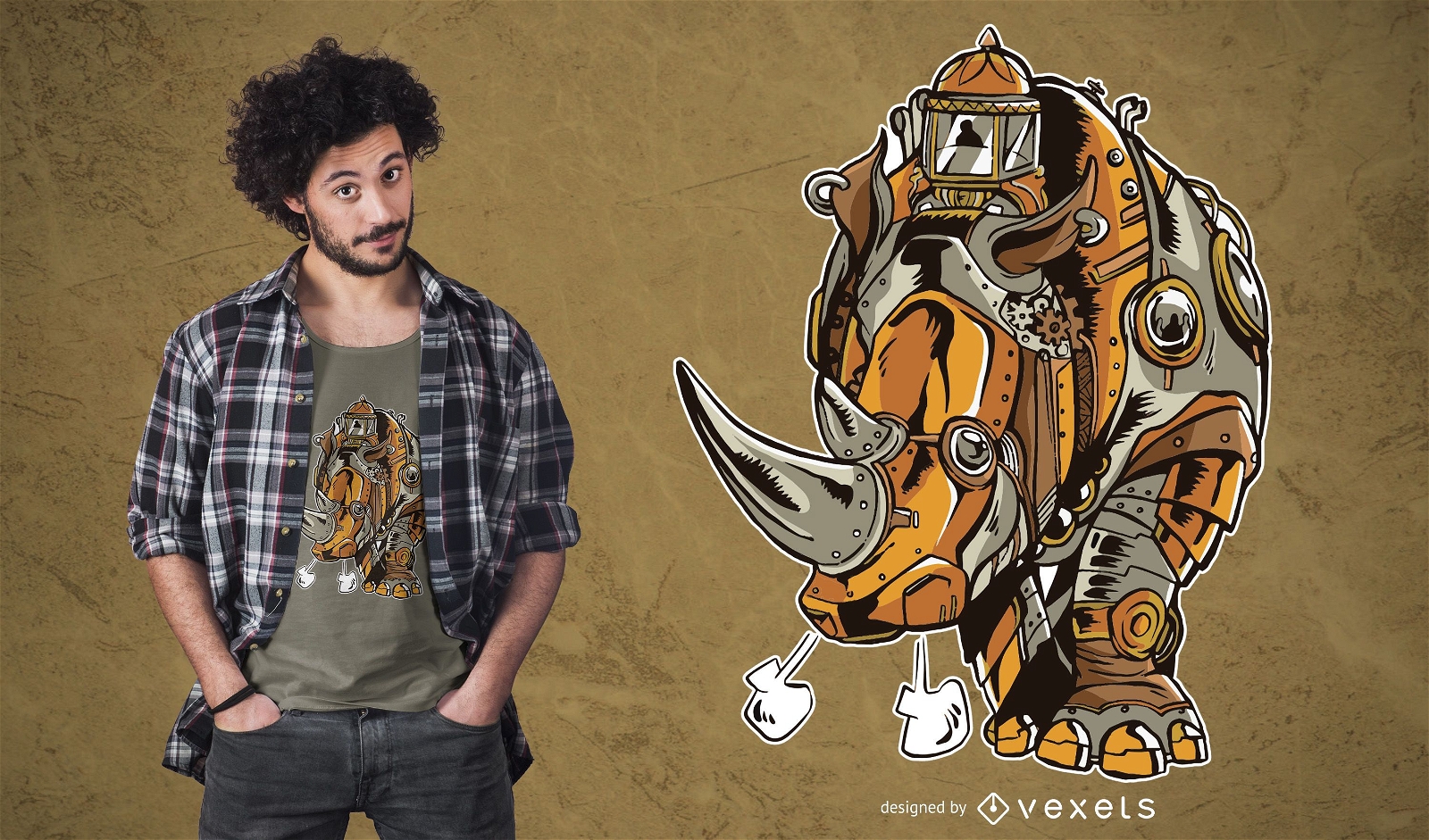 Design de camiseta de rinoceronte Steampunk