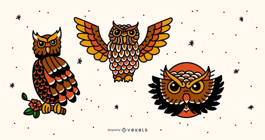 Owl vintage tattoo set Owl vintage tattoo set