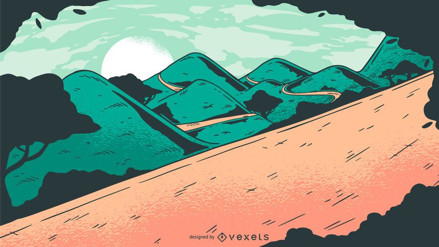 Diseño de vector de paisaje de carretera al atardecer Diseño de vector de paisaje de carretera al atardecer