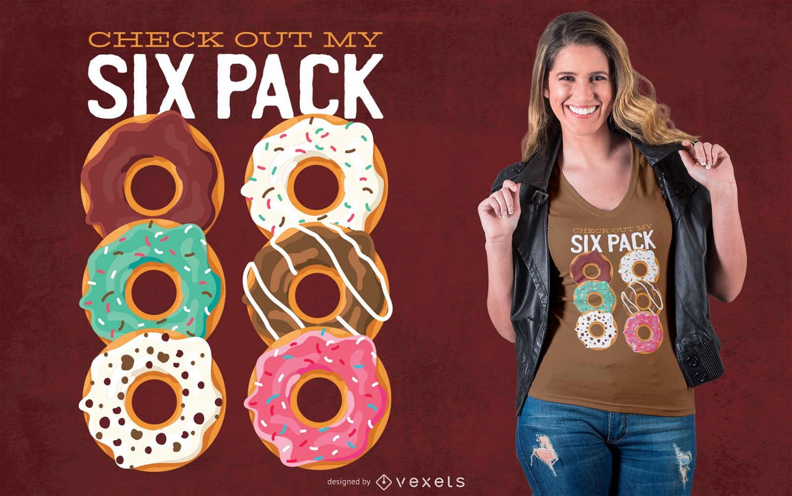 Dise?o de camiseta Donut six pack