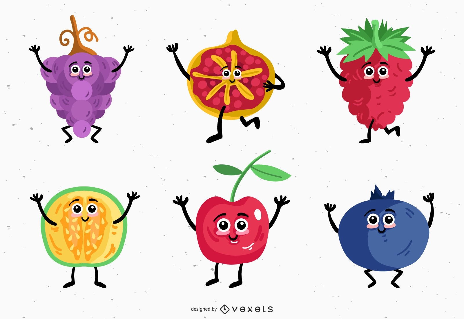 Desenho vetorial de personagens de frutas