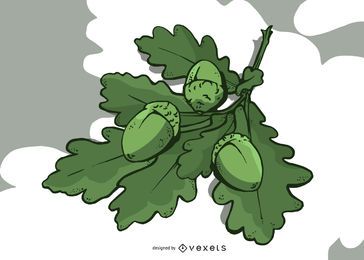 Diseño de ilustración de hojas de roble y bellota Diseño de ilustración de hojas de roble y bellota