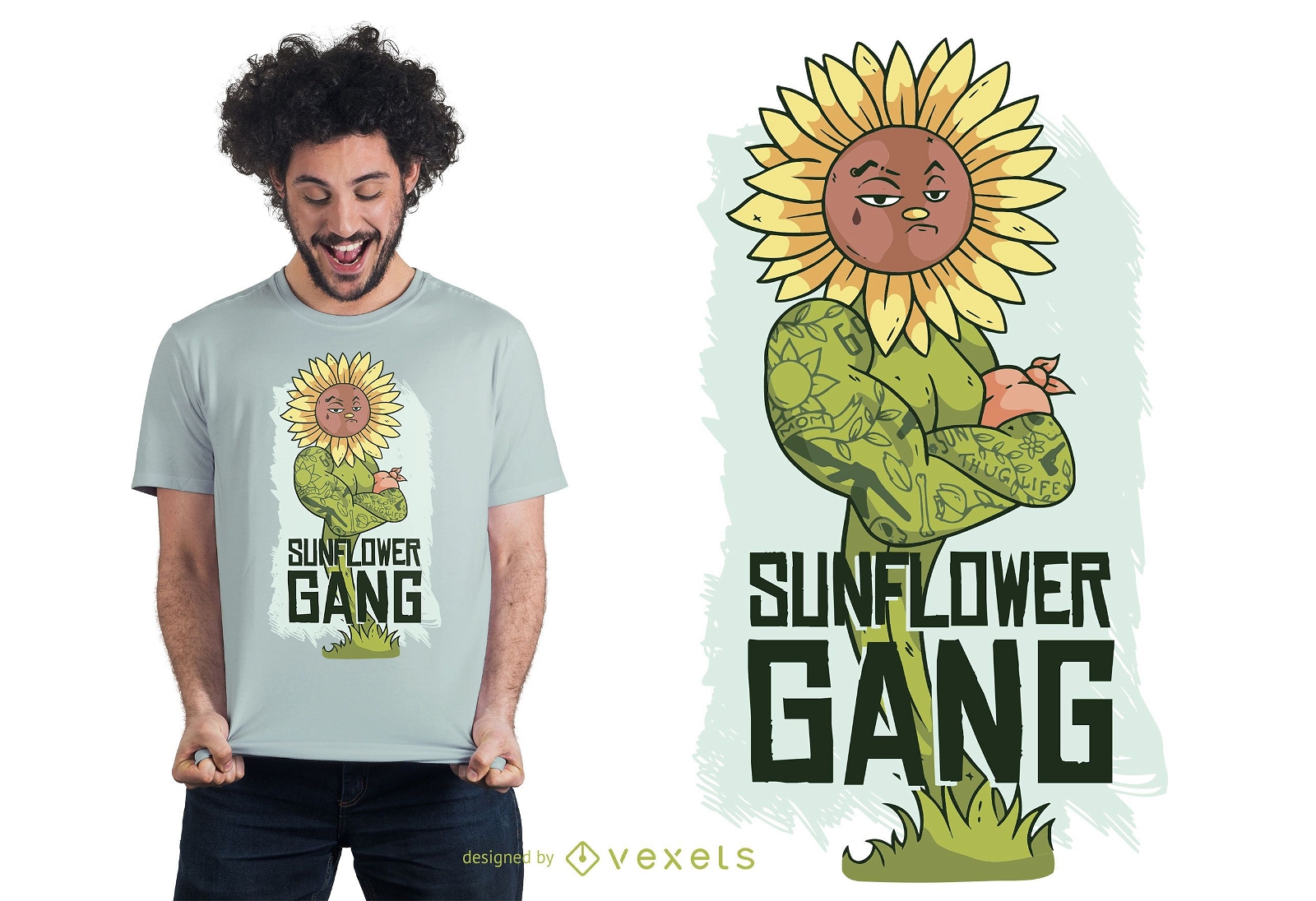 Design de camiseta com letras Thug Sunflower