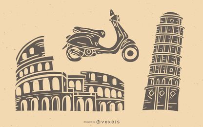 Detailed Italy Elements Silhouette Set