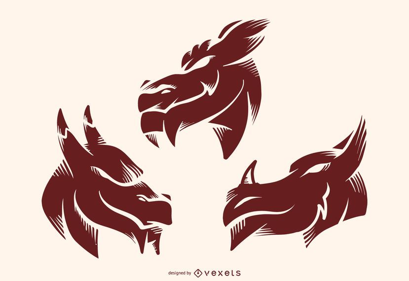 Dragon Silhouette Tattoo Design Vector Set Dragon Silhouette Tattoo Design Vector Set
