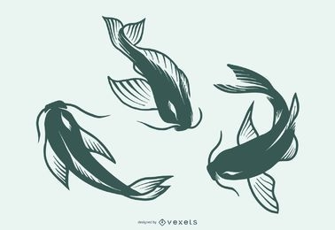 Coleção de design de tatuagem de silhueta de peixe