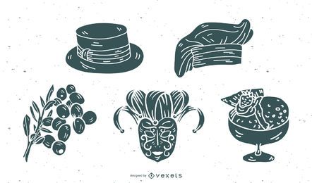 Pacote de vetores de silhueta de elementos de cultura italiana