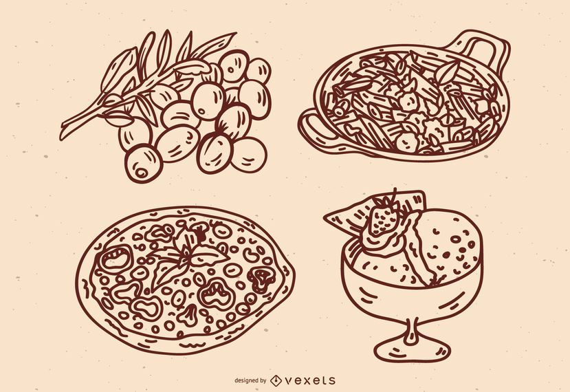 Conjunto de traços de culinária italiana Conjunto de traços de culinária italiana