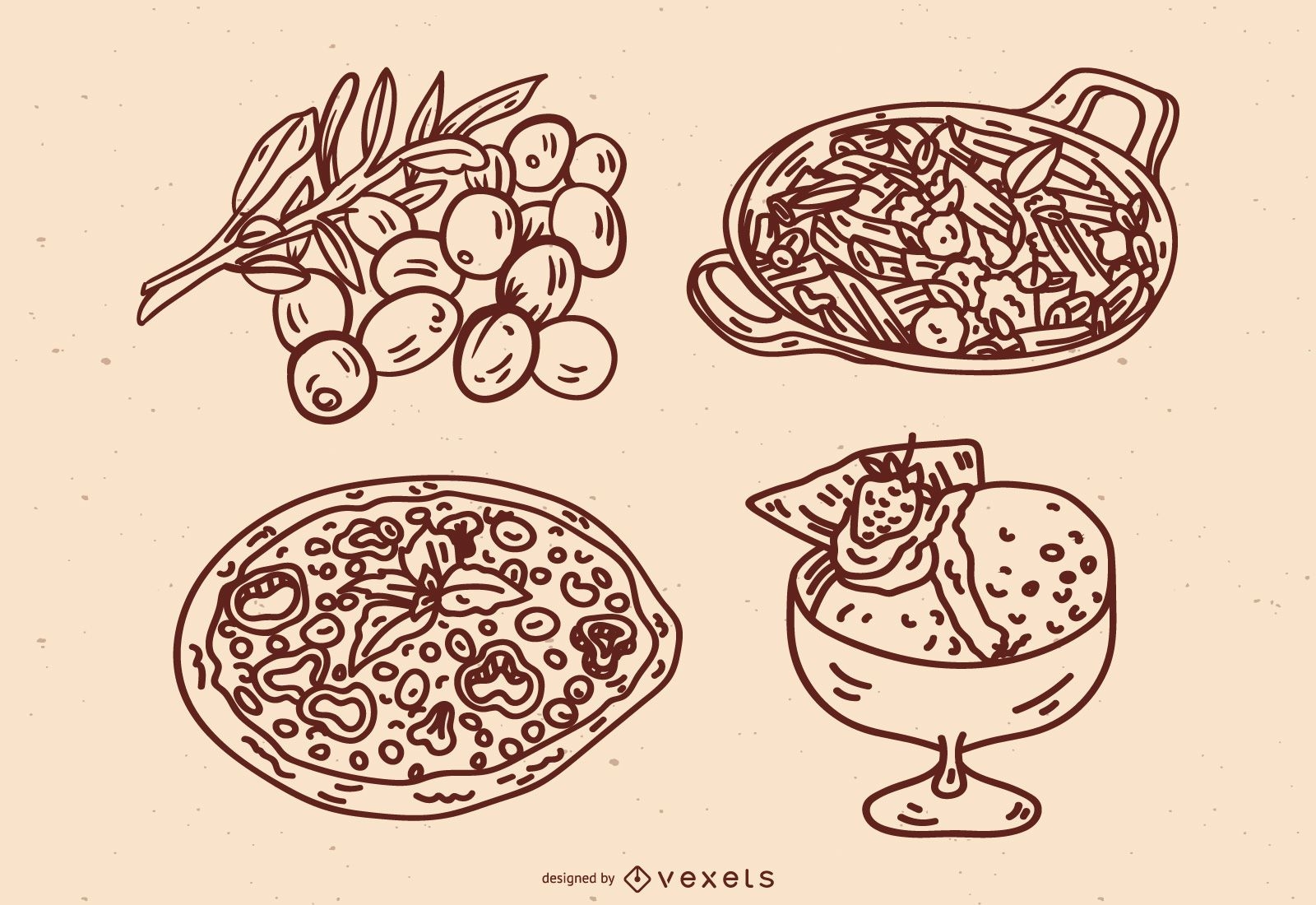 Conjunto de trazos de cocina italiana