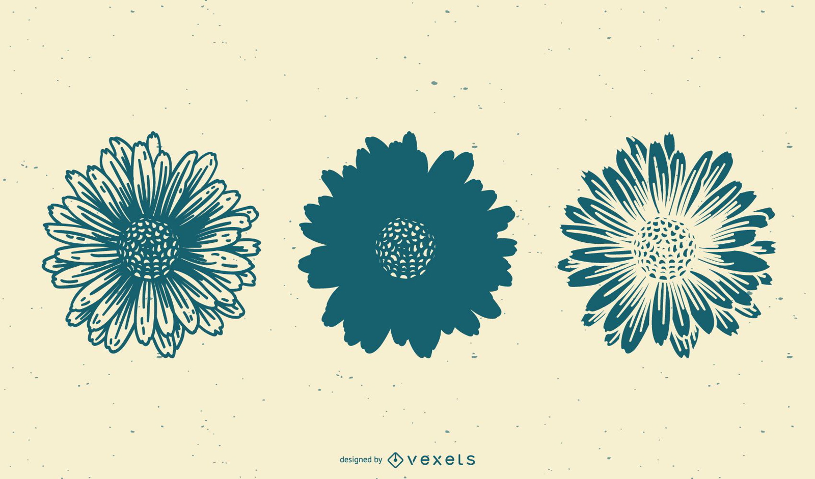 Hand gezeichnete Sonnenblumen gesetzt