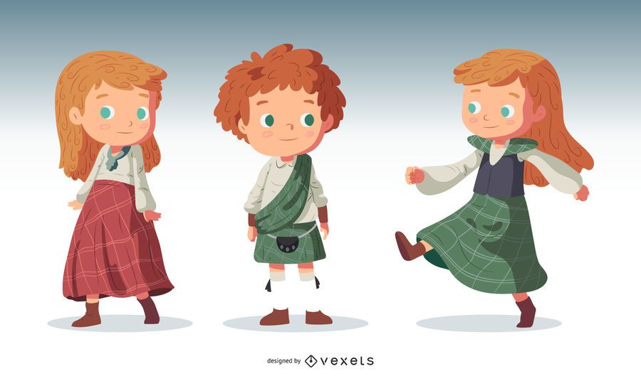 Scottish Children Character Vector Set Scottish Children Character Vector Set