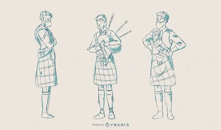 Conjunto de ilustração de escocês