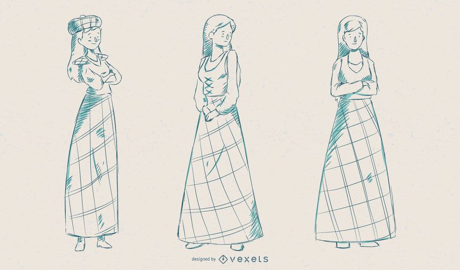 Conjunto de vetores de mulher escocesa Conjunto de vetores de mulher escocesa