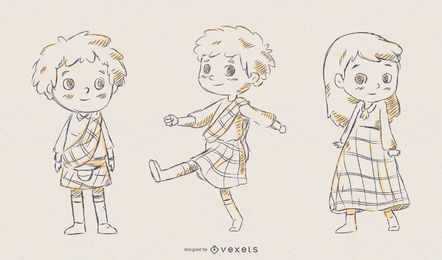 Conjunto de vectores de niños escoceses