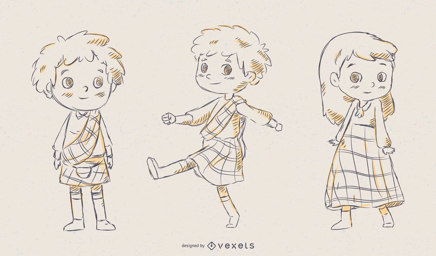 Scottish Children Vector Set Scottish Children Vector Set