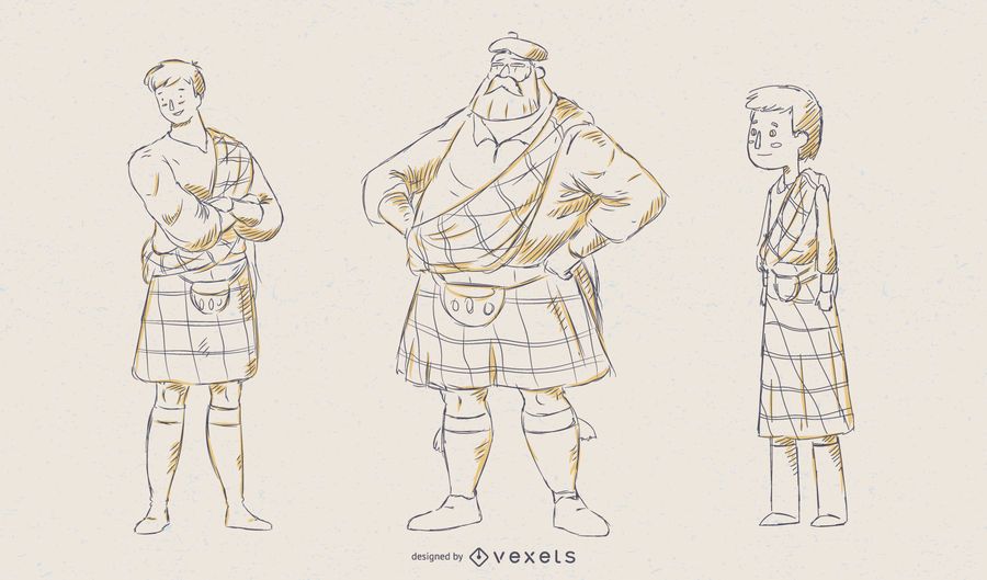 Scottish Man Illustration Vector Set Scottish Man Illustration Vector Set