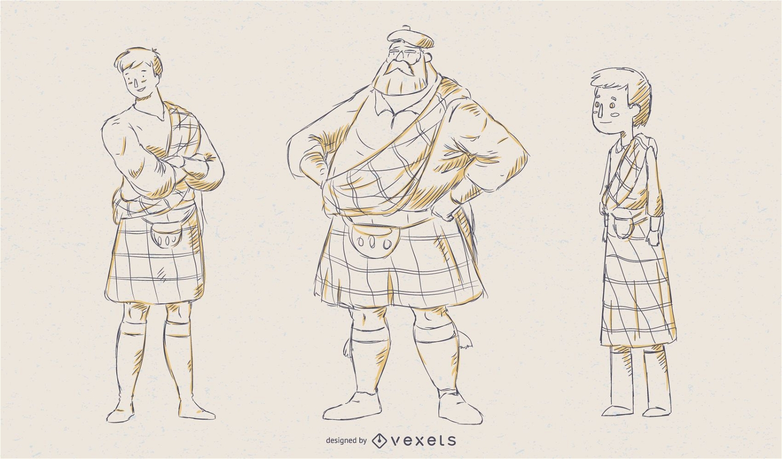 Scottish Man Illustration Vector Set