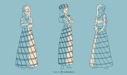 Senhoras escocesas desenhadas mão Senhoras escocesas desenhadas mão