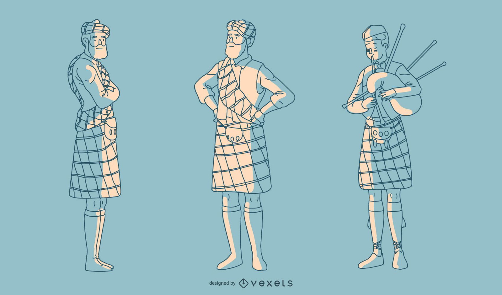 Homens escoceses desenhados à mão