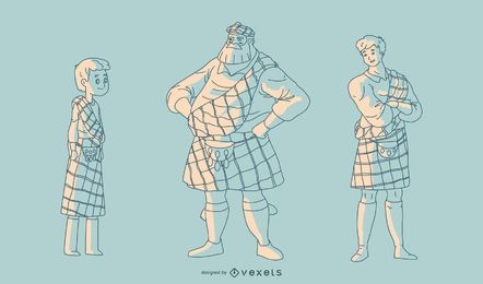 Línea arte hombres escoceses