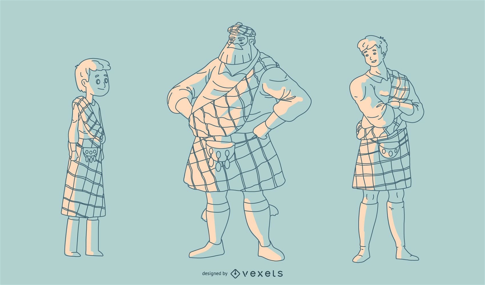 Línea arte hombres escoceses