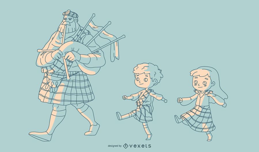 Hand Drawn Scottish Family Hand Drawn Scottish Family