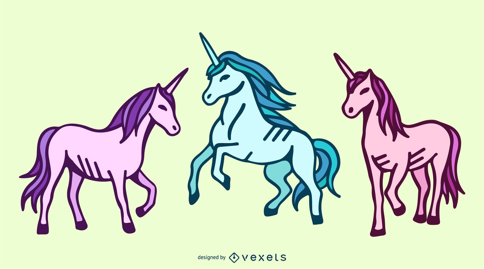 Conjunto de vectores de unicornio coloreado