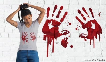 Diseño de camiseta con huellas de manos sangrientas