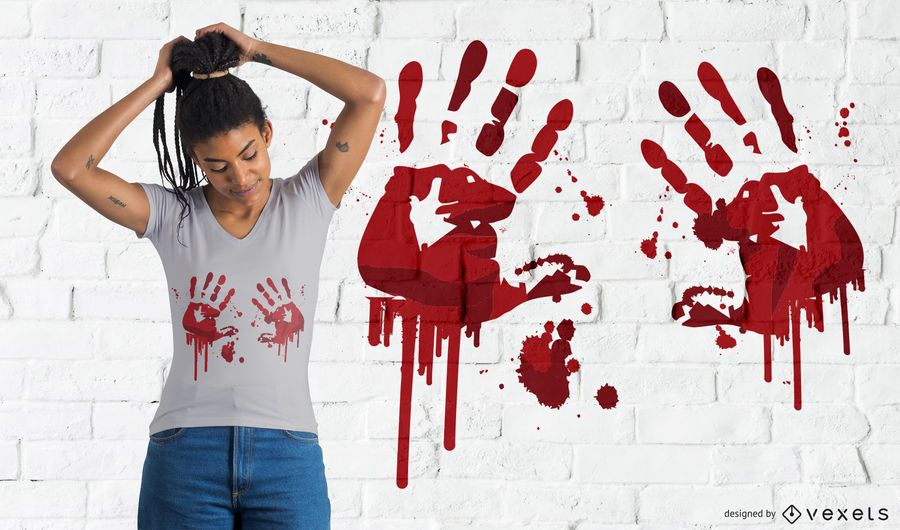 Blutiger handprints T-Shirt Entwurf Blutiger handprints T-Shirt Entwurf