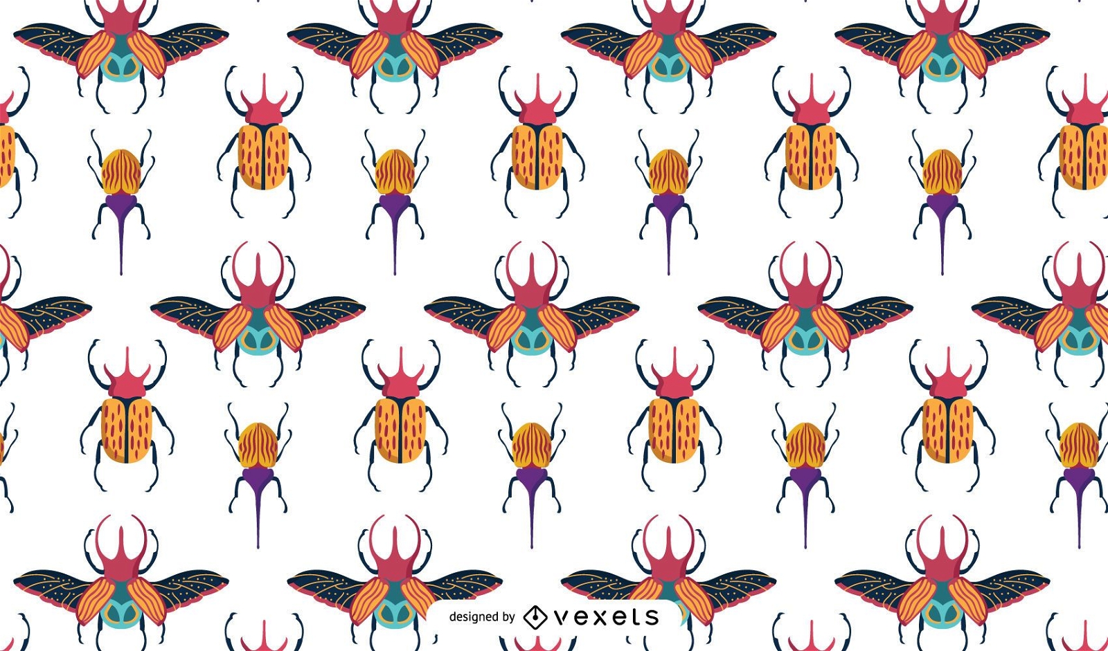 Beetles Colorful Pattern Design 