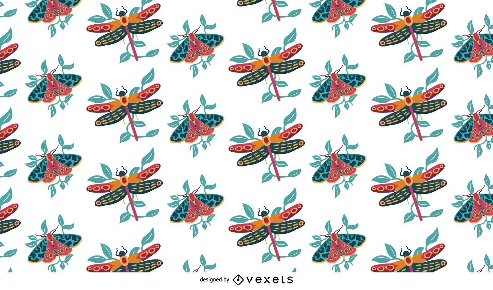 Flying Insects Colorful Pattern Design 