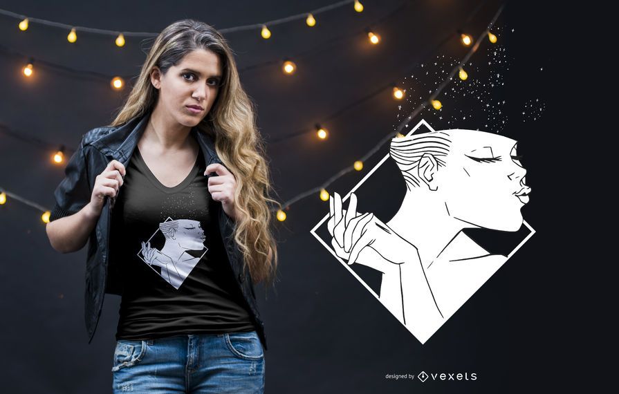 Mulher, sorrindo, t-shirt, desenho Mulher, sorrindo, t-shirt, desenho