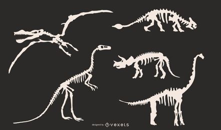 Conjunto de siluetas de esqueleto de dinosaurio