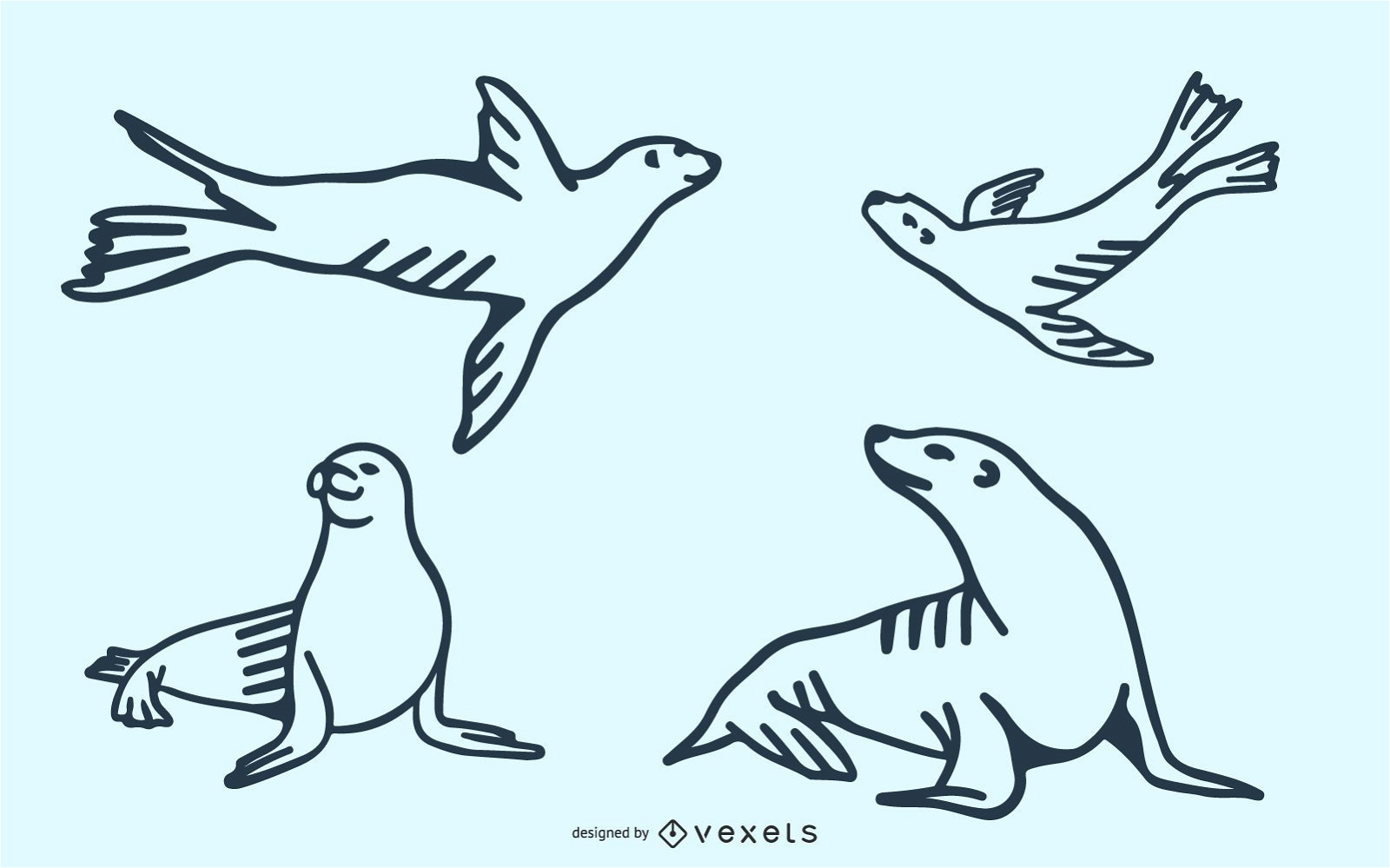 Conjunto de Doodle de leones marinos