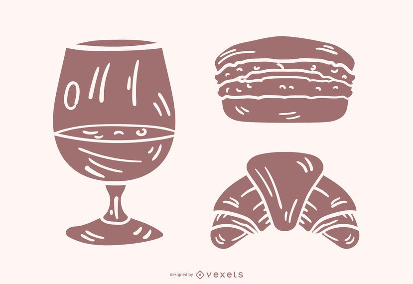 Conjunto de vectores de comida francesa silueta Conjunto de vectores de comida francesa silueta