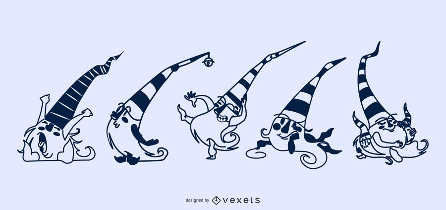 Gnomos em ilustração de posando de linha Gnomos em ilustração de posando de linha