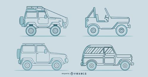 Línea conjunto de vectores de coches clásicos