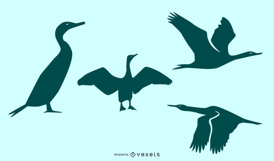 Cormorant bird silhouette set Cormorant bird silhouette set